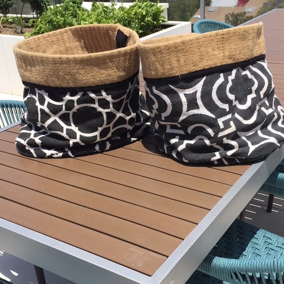 Large (2) collapsible storage bins 16.5 h x 16 deep Jute + Cotton-- a pair - Picture 2 of 11